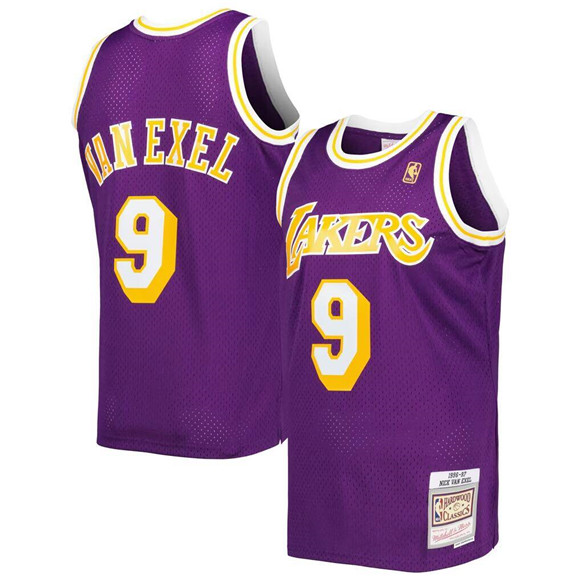 Men's Purple Los Angeles Lakers #9 Nick Van Exel Swingman Stitched Basketball Jersey